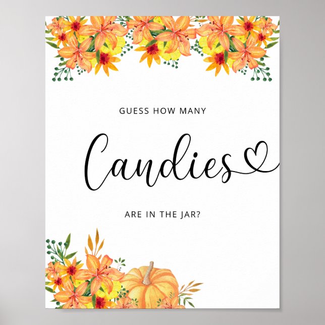Little pumpkin floral guess how many candies poster (Front)