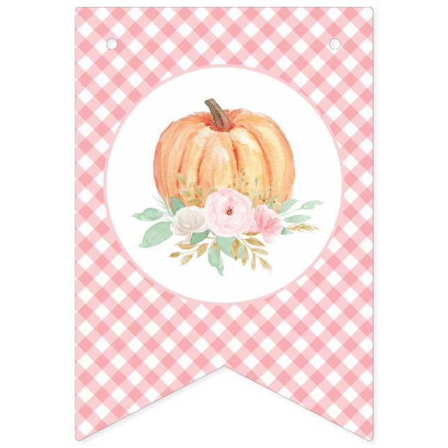 Little Pumpkin Floral Pink Plaid first birthday Bunting (First Flag)