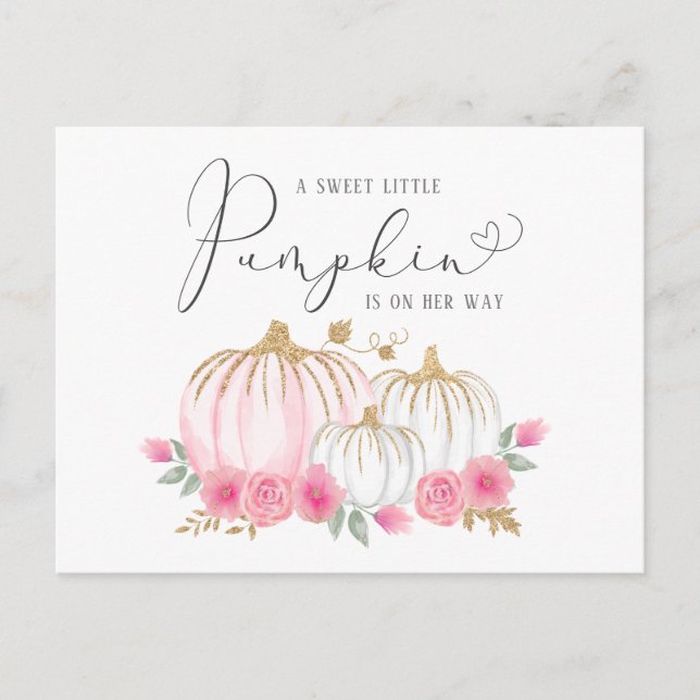Little Pumpkin Floral Watercolor Baby Girl Invitation Postcard (Front)