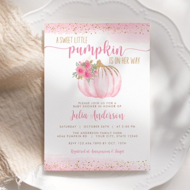 Little Pumpkin Floral Watercolor Baby Girl Shower  Invitation (Creator Uploaded)