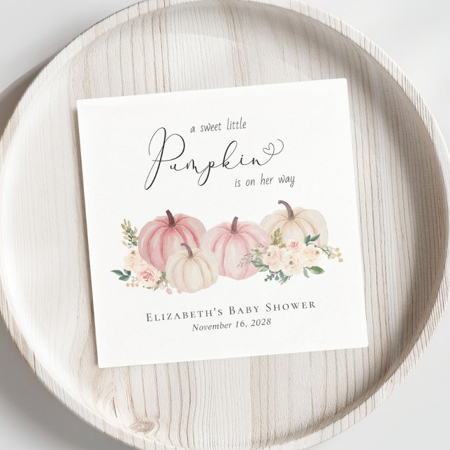 Little Pumpkin Floral Watercolor Baby Girl Shower Napkin (Creator Uploaded)