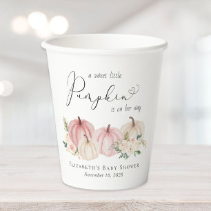 Little Pumpkin Floral Watercolor Baby Girl Shower Paper Cups