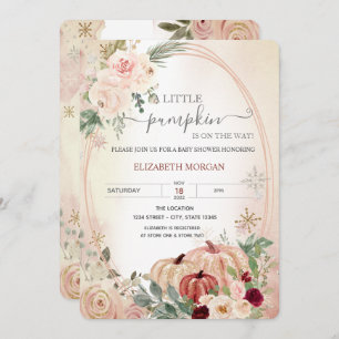 Little Pumpkin Frame Boho Flowers Baby Shower   Invitation