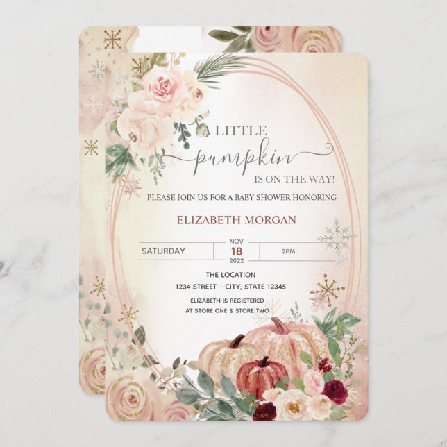 Little Pumpkin Frame Boho Flowers Baby Shower   Invitation (Front/Back)