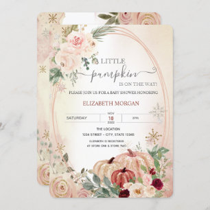 Little Pumpkin Frame Boho Flowers Baby Shower   Invitation