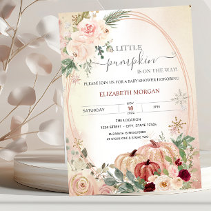 Little Pumpkin Frame Roses Burgundy Baby Shower    Invitation