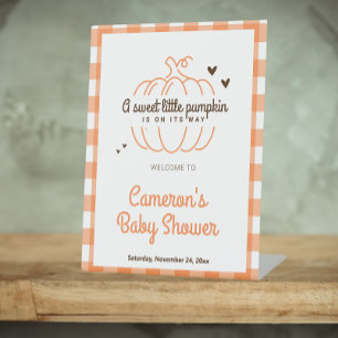 Little Pumpkin Gender Neutral Baby Shower Welcome Pedestal Sign