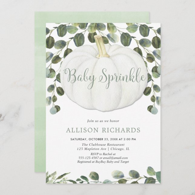 Little pumpkin gender neutral baby sprinkle invitation (Front/Back)