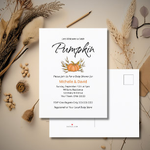 Little Pumpkin Gender Neutral Couples Fall Colours Invitation Postcard
