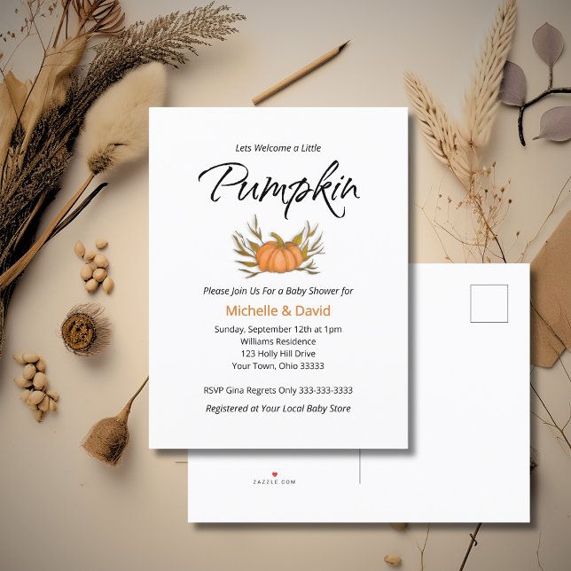 Little Pumpkin Gender Neutral Couples Fall Colours Invitation Postcard (Creator Uploaded)