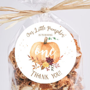 Little Pumpkin Gender Neutral Fall 1st Birthday Classic Round Sticker