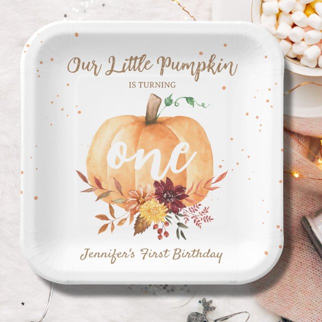 Little Pumpkin Gender Neutral Fall 1st Birthday Paper Plate (Creator Uploaded)