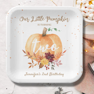 Little Pumpkin Gender Neutral Fall 2nd Birthday Paper Plate