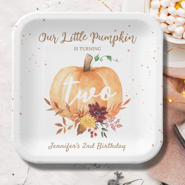 Little Pumpkin Gender Neutral Fall 2nd Birthday Paper Plate (Creator Uploaded)