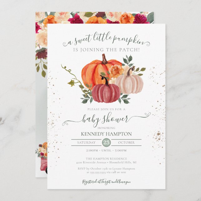 Little Pumpkin Gender Neutral Fall Baby Shower Invitation (Front/Back)