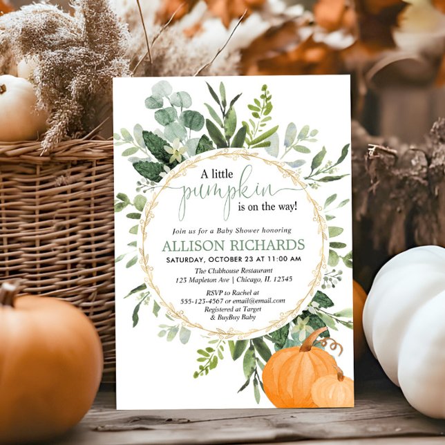 Little pumpkin gender neutral fall baby shower invitation (Creator Uploaded)