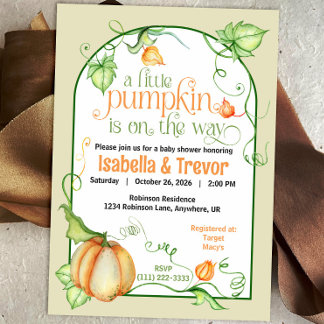 Little Pumpkin Gender Neutral Fall Baby Shower Invitation