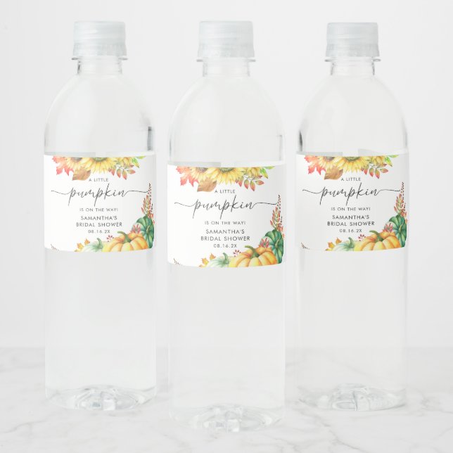 Little Pumpkin Gender Neutral Fall Baby Shower  Water Bottle Label (Bottles)