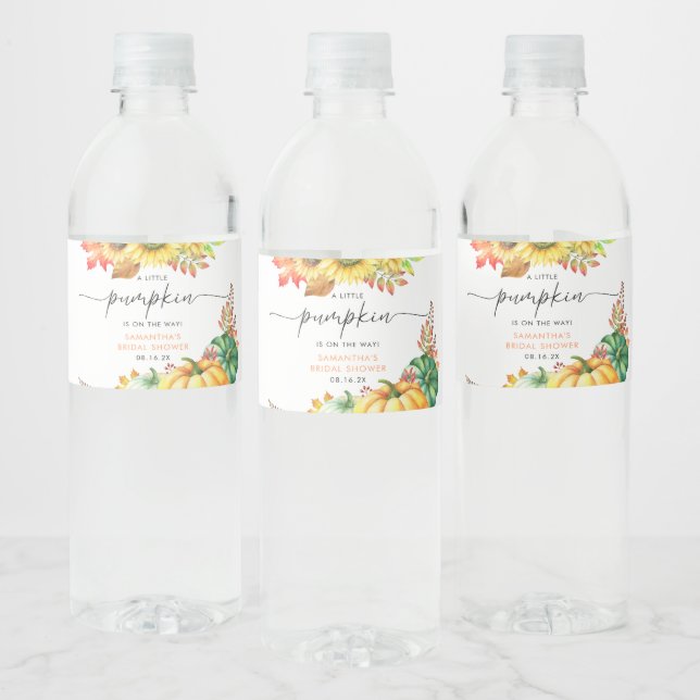 Little Pumpkin Gender Neutral Fall Baby Shower  Water Bottle Label (Bottles)