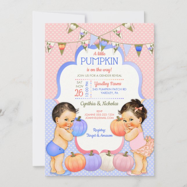 Little Pumpkin Gender Reveal Light Brunette Invitation (Front)