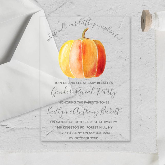 Little Pumpkin Gender Reveal Party Acrylic Invitations (Creator Uploaded)