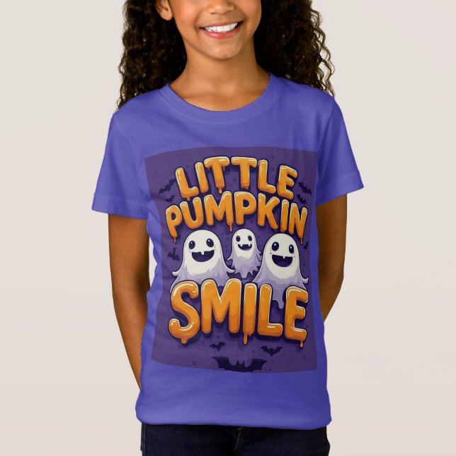 Little Pumpkin Ghost With Big Smile Halloween Cart T-Shirt (Front)