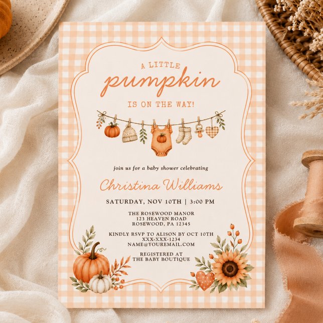 Little Pumpkin Gingham Baby Shower Invitation (Creator Uploaded)