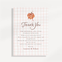 Little Pumpkin Gingham Baby Shower Thank You Card