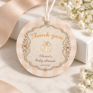 Little Pumpkin Gingham Baby Shower Thank You Favour Tags