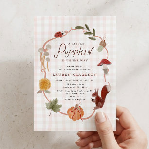 Little Pumpkin Gingham Fall Baby Shower Invitation