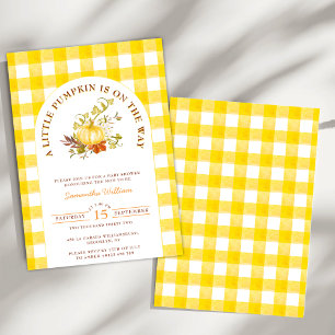 Little Pumpkin Gingham Plaid Boho Baby Shower Invitation