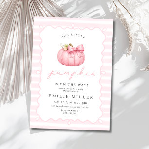 Little Pumpkin Girl Baby Shower Fall Pumpkin Bow Invitation