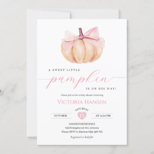 Little Pumpkin Girl Baby Shower Invitation Bow 