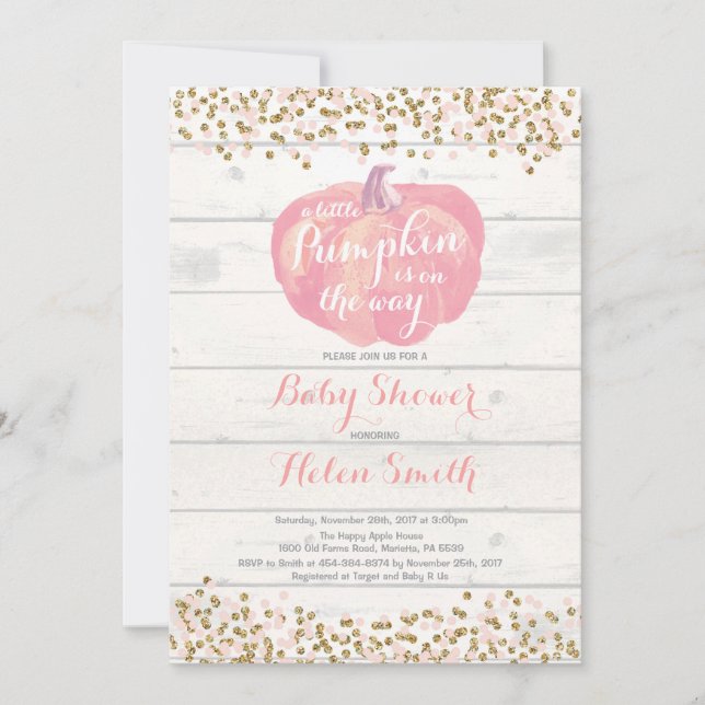 Little Pumpkin Girl Baby Shower Invitation Card (Front)