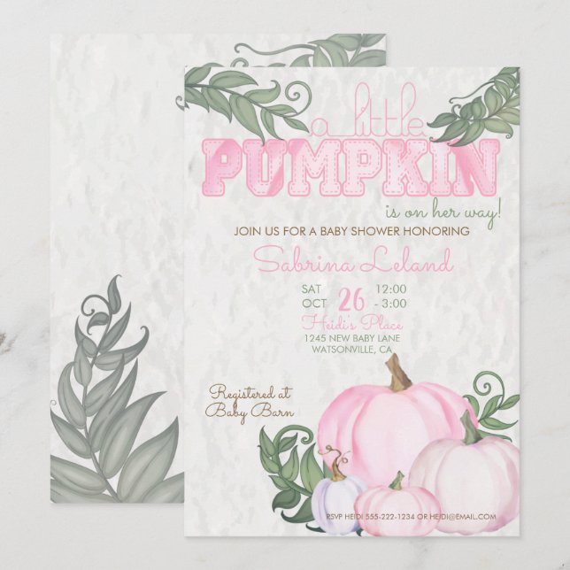 Little Pumpkin Girl Baby Shower Pink Invitation (Front/Back)