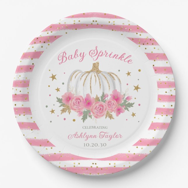 Little Pumpkin Girl Baby Sprinkle Paper Plate (Front)