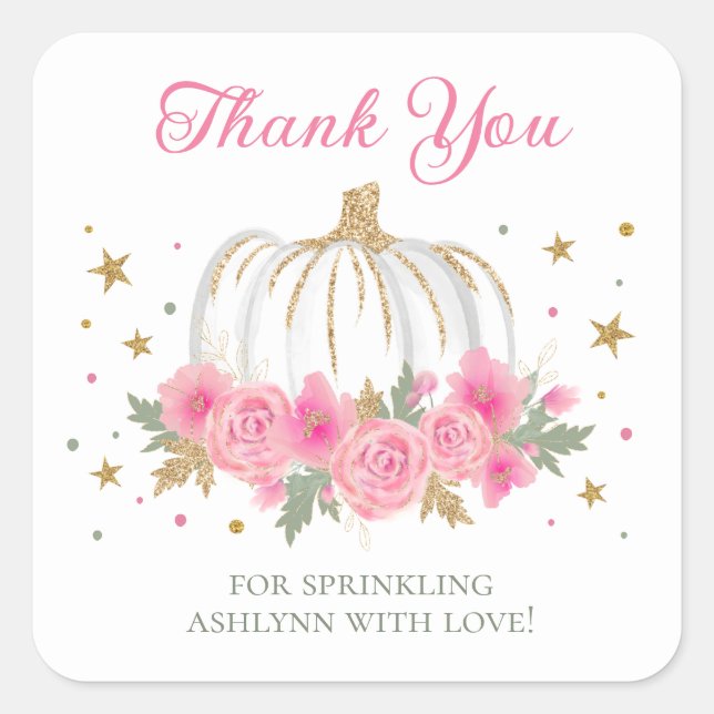 Little Pumpkin Girl Baby Sprinkle Thank You Square Sticker (Front)
