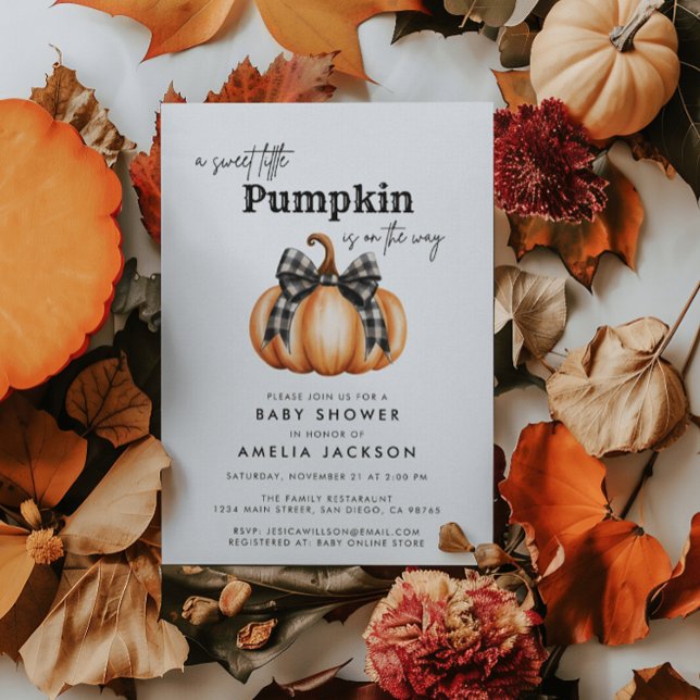 Little Pumpkin Girl Black Bow Baby Shower Invitation (Creator Uploaded)