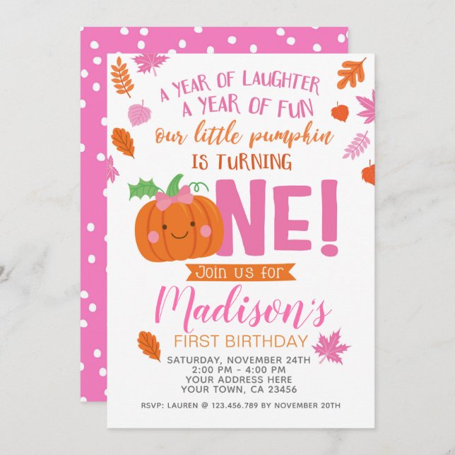 Little Pumpkin Girl First Birthday Invitation (Front/Back)