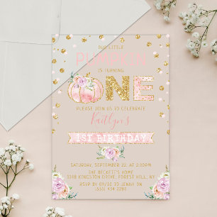 Little Pumpkin Girls 1st Birthday Acrylic Invitations