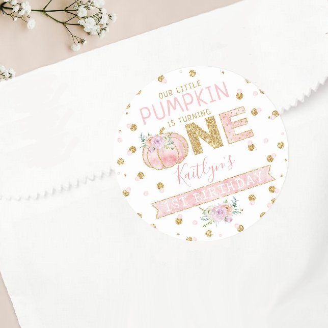 Little Pumpkin Girls 1st Birthday Classic Round Sticker (Creator Uploaded)