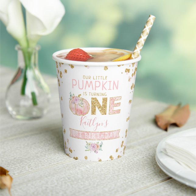 Little Pumpkin Girls 1st Birthday Paper Cups (Insitu)