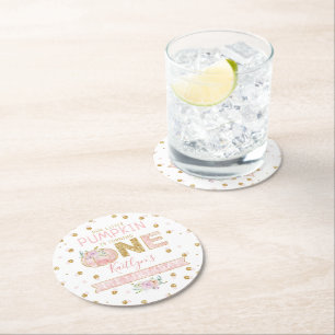 Little Pumpkin Girls 1st Birthday Round Paper Coaster