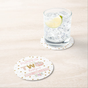 Little Pumpkin Girls 2nd Birthday Round Paper Coaster