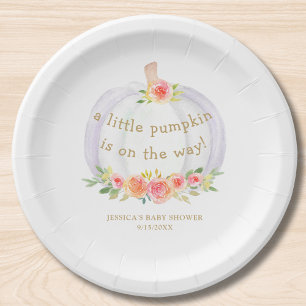 Little Pumpkin Girl's Fall Baby Shower Paper Plate
