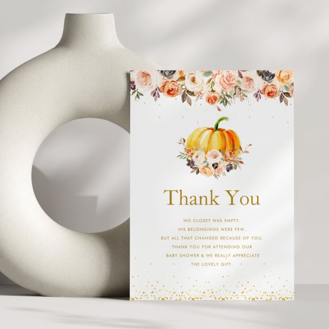 little pumpkin gold and blush baby shower  thank you card (Creator Uploaded)