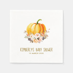 Little pumpkin gold and blush floral baby shower napkin