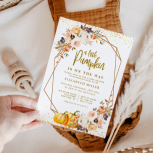 little pumpkin gold blush floral baby shower invitation