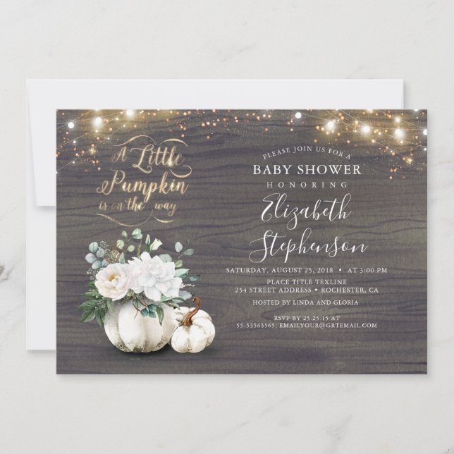 Little Pumpkin Gold Glitters Fall Baby Shower Invitation (Front)