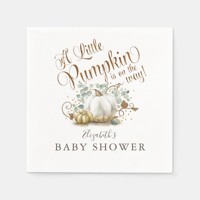 Little Pumpkin Gold Glitters Fall Baby Shower Napkin (Front)